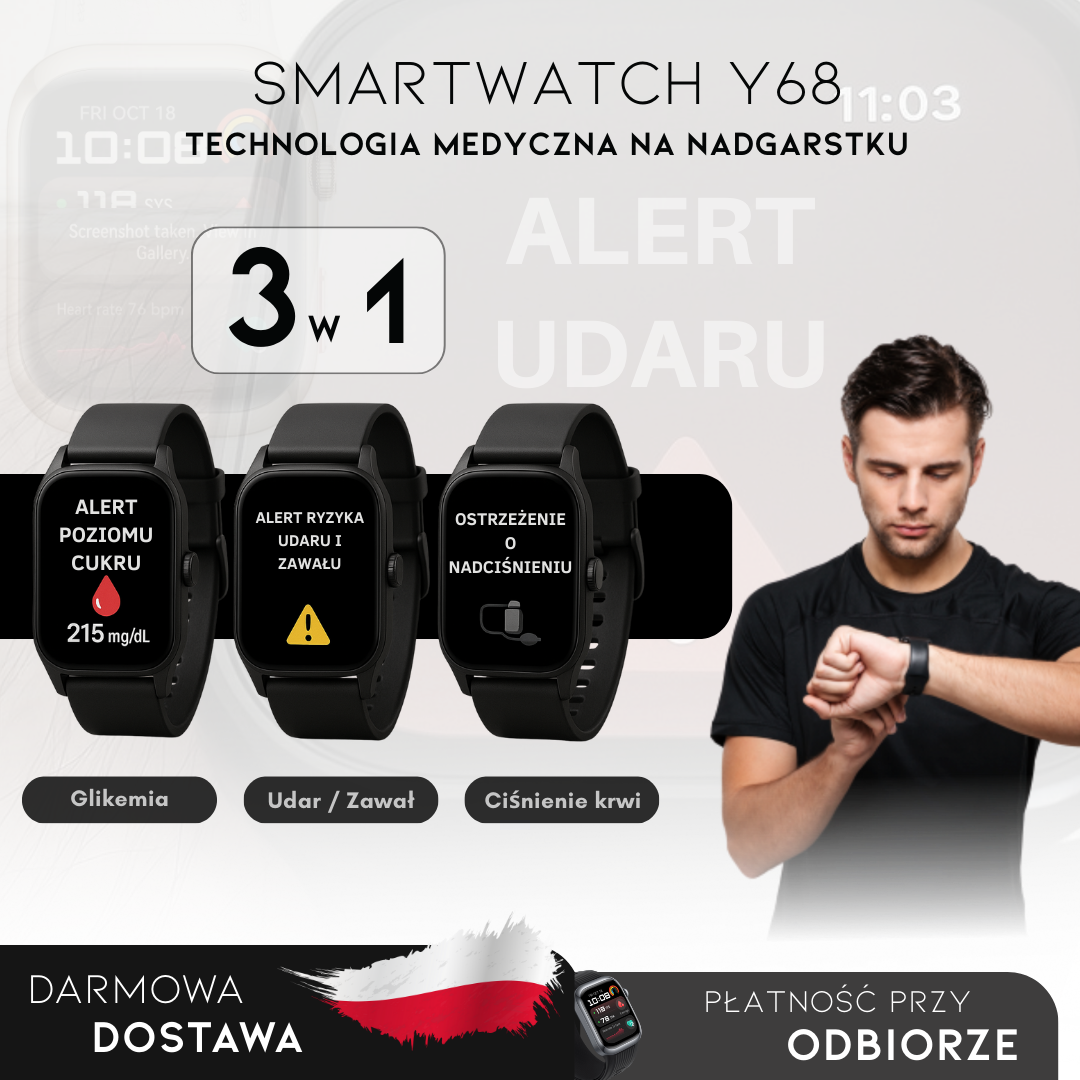 Smartwatch Y68 - Zegarek Inteligentny do Mierzenia Cukru we Krwi